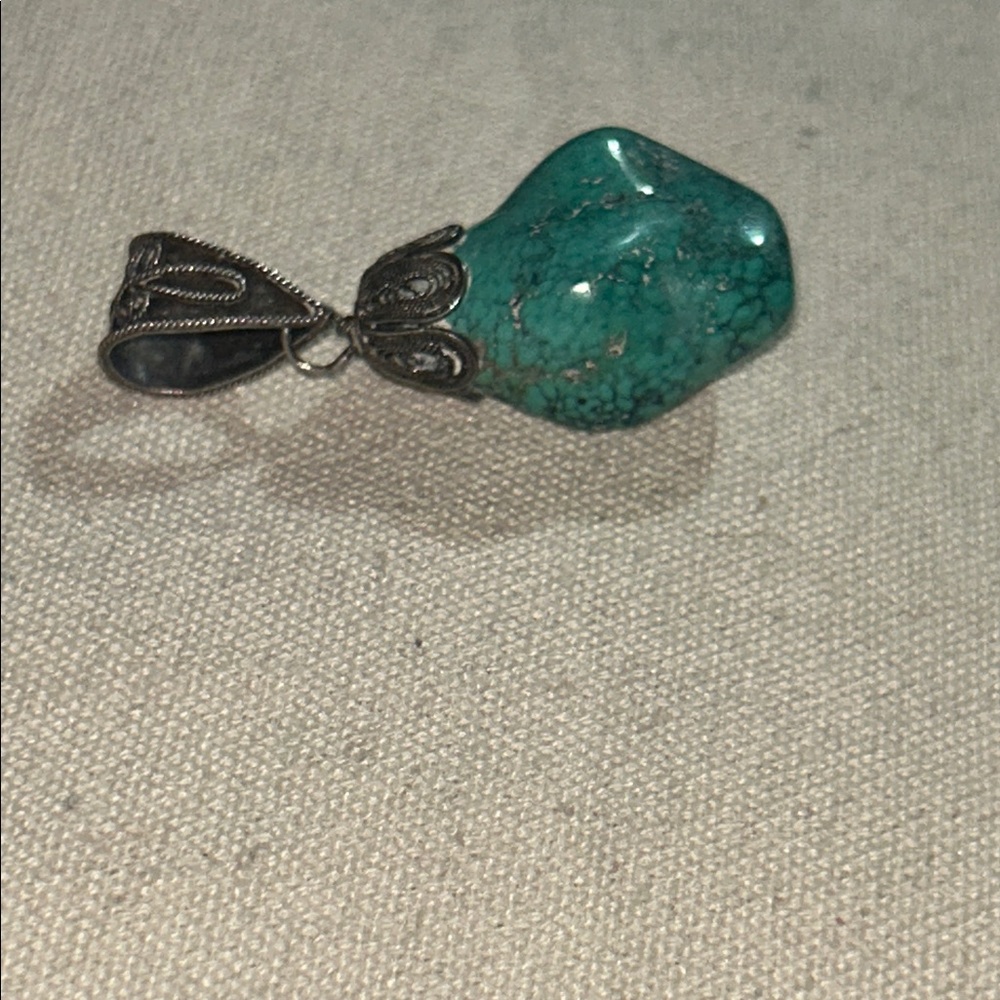 Turquoise & 925 Silver Pendant-Mid Century-Vintage - Picture 5 of 7